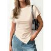 imagePRETTYGARDEN Womens Asymmetrical Tops 2026 Spring Summer Going Out Shirts Y2K Short Sleeve Crew Neck Ruched Trendy ClothesBeige