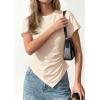imagePRETTYGARDEN Womens Asymmetrical Tops 2026 Spring Summer Going Out Shirts Y2K Short Sleeve Crew Neck Ruched Trendy ClothesBeige