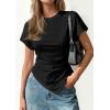 imagePRETTYGARDEN Womens Asymmetrical Tops 2026 Spring Summer Going Out Shirts Y2K Short Sleeve Crew Neck Ruched Trendy ClothesBlack