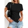 imagePRETTYGARDEN Womens Asymmetrical Tops 2026 Spring Summer Going Out Shirts Y2K Short Sleeve Crew Neck Ruched Trendy ClothesBlack