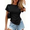 imagePRETTYGARDEN Womens Asymmetrical Tops 2026 Spring Summer Going Out Shirts Y2K Short Sleeve Crew Neck Ruched Trendy ClothesBlack