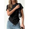 imagePRETTYGARDEN Womens Asymmetrical Tops 2026 Spring Summer Going Out Shirts Y2K Short Sleeve Crew Neck Ruched Trendy ClothesBlack