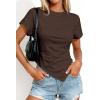 imagePRETTYGARDEN Womens Asymmetrical Tops 2026 Spring Summer Going Out Shirts Y2K Short Sleeve Crew Neck Ruched Trendy ClothesBrown