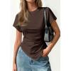 imagePRETTYGARDEN Womens Asymmetrical Tops 2026 Spring Summer Going Out Shirts Y2K Short Sleeve Crew Neck Ruched Trendy ClothesBrown