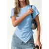 imagePRETTYGARDEN Womens Asymmetrical Tops 2026 Spring Summer Going Out Shirts Y2K Short Sleeve Crew Neck Ruched Trendy ClothesLight Blue