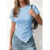 imagePRETTYGARDEN Womens Asymmetrical Tops 2026 Spring Summer Going Out Shirts Y2K Short Sleeve Crew Neck Ruched Trendy ClothesLight Blue