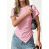 imagePRETTYGARDEN Womens Asymmetrical Tops 2026 Spring Summer Going Out Shirts Y2K Short Sleeve Crew Neck Ruched Trendy ClothesPink