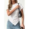 imagePRETTYGARDEN Womens Asymmetrical Tops 2026 Spring Summer Going Out Shirts Y2K Short Sleeve Crew Neck Ruched Trendy ClothesWhite