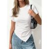 imagePRETTYGARDEN Womens Asymmetrical Tops 2026 Spring Summer Going Out Shirts Y2K Short Sleeve Crew Neck Ruched Trendy ClothesWhite