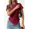 imagePRETTYGARDEN Womens Asymmetrical Tops 2026 Spring Summer Going Out Shirts Y2K Short Sleeve Crew Neck Ruched Trendy ClothesWine Red