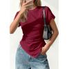 imagePRETTYGARDEN Womens Asymmetrical Tops 2026 Spring Summer Going Out Shirts Y2K Short Sleeve Crew Neck Ruched Trendy ClothesWine Red
