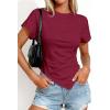 imagePRETTYGARDEN Womens Asymmetrical Tops 2026 Spring Summer Going Out Shirts Y2K Short Sleeve Crew Neck Ruched Trendy ClothesWine Red