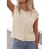 imagePRETTYGARDEN Womens Cap Short Sleeve Sweater Vest 2026 Spring Summer Lightweight Button Down Cardigans Trendy Loose TopsBeige