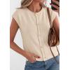 imagePRETTYGARDEN Womens Cap Short Sleeve Sweater Vest 2026 Spring Summer Lightweight Button Down Cardigans Trendy Loose TopsBeige