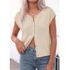 imagePRETTYGARDEN Womens Cap Short Sleeve Sweater Vest 2026 Spring Summer Lightweight Button Down Cardigans Trendy Loose TopsBeige