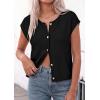 imagePRETTYGARDEN Womens Cap Short Sleeve Sweater Vest 2026 Spring Summer Lightweight Button Down Cardigans Trendy Loose TopsBlack