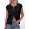 imagePRETTYGARDEN Womens Cap Short Sleeve Sweater Vest 2026 Spring Summer Lightweight Button Down Cardigans Trendy Loose TopsBlack