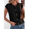 imagePRETTYGARDEN Womens Cap Short Sleeve Sweater Vest 2026 Spring Summer Lightweight Button Down Cardigans Trendy Loose TopsBlack
