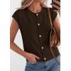 imagePRETTYGARDEN Womens Cap Short Sleeve Sweater Vest 2026 Spring Summer Lightweight Button Down Cardigans Trendy Loose TopsBrown