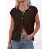 imagePRETTYGARDEN Womens Cap Short Sleeve Sweater Vest 2026 Spring Summer Lightweight Button Down Cardigans Trendy Loose TopsBrown