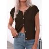 imagePRETTYGARDEN Womens Cap Short Sleeve Sweater Vest 2026 Spring Summer Lightweight Button Down Cardigans Trendy Loose TopsBrown