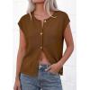 imagePRETTYGARDEN Womens Cap Short Sleeve Sweater Vest 2026 Spring Summer Lightweight Button Down Cardigans Trendy Loose TopsKhaki