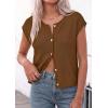 imagePRETTYGARDEN Womens Cap Short Sleeve Sweater Vest 2026 Spring Summer Lightweight Button Down Cardigans Trendy Loose TopsKhaki