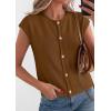imagePRETTYGARDEN Womens Cap Short Sleeve Sweater Vest 2026 Spring Summer Lightweight Button Down Cardigans Trendy Loose TopsKhaki