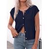 imagePRETTYGARDEN Womens Cap Short Sleeve Sweater Vest 2026 Spring Summer Lightweight Button Down Cardigans Trendy Loose TopsNavy Blue