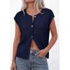 imagePRETTYGARDEN Womens Cap Short Sleeve Sweater Vest 2026 Spring Summer Lightweight Button Down Cardigans Trendy Loose TopsNavy Blue