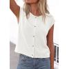 imagePRETTYGARDEN Womens Cap Short Sleeve Sweater Vest 2026 Spring Summer Lightweight Button Down Cardigans Trendy Loose TopsWhite