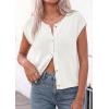 imagePRETTYGARDEN Womens Cap Short Sleeve Sweater Vest 2026 Spring Summer Lightweight Button Down Cardigans Trendy Loose TopsWhite