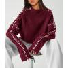 imagePRETTYGARDEN Womens Chunky Knit Sweaters 2026 Fall Long Sleeve Mock Neck Oversized Pullover Tops Winter Fashion ClothesWine Red