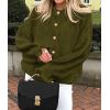 imagePRETTYGARDEN Womens Cropped Cardigans Trendy 2026 Ruffle Open Front Chunky Knit Sweater Oversized Button Down Fall ClothesArmy Green
