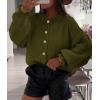imagePRETTYGARDEN Womens Cropped Cardigans Trendy 2026 Ruffle Open Front Chunky Knit Sweater Oversized Button Down Fall ClothesArmy Green