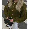 imagePRETTYGARDEN Womens Cropped Cardigans Trendy 2026 Ruffle Open Front Chunky Knit Sweater Oversized Button Down Fall ClothesArmy Green