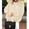 imagePRETTYGARDEN Womens Cropped Cardigans Trendy 2026 Ruffle Open Front Chunky Knit Sweater Oversized Button Down Fall ClothesBeige