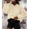 imagePRETTYGARDEN Womens Cropped Cardigans Trendy 2026 Ruffle Open Front Chunky Knit Sweater Oversized Button Down Fall ClothesBeige