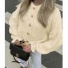 imagePRETTYGARDEN Womens Cropped Cardigans Trendy 2026 Ruffle Open Front Chunky Knit Sweater Oversized Button Down Fall ClothesBeige