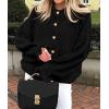 imagePRETTYGARDEN Womens Cropped Cardigans Trendy 2026 Ruffle Open Front Chunky Knit Sweater Oversized Button Down Fall ClothesBlack
