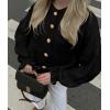imagePRETTYGARDEN Womens Cropped Cardigans Trendy 2026 Ruffle Open Front Chunky Knit Sweater Oversized Button Down Fall ClothesBlack