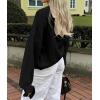 imagePRETTYGARDEN Womens Cropped Cardigans Trendy 2026 Ruffle Open Front Chunky Knit Sweater Oversized Button Down Fall ClothesBlack
