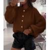 imagePRETTYGARDEN Womens Cropped Cardigans Trendy 2026 Ruffle Open Front Chunky Knit Sweater Oversized Button Down Fall ClothesBrown