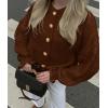 imagePRETTYGARDEN Womens Cropped Cardigans Trendy 2026 Ruffle Open Front Chunky Knit Sweater Oversized Button Down Fall ClothesBrown