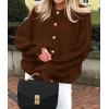 imagePRETTYGARDEN Womens Cropped Cardigans Trendy 2026 Ruffle Open Front Chunky Knit Sweater Oversized Button Down Fall ClothesBrown