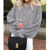 imagePRETTYGARDEN Womens Cropped Cardigans Trendy 2026 Ruffle Open Front Chunky Knit Sweater Oversized Button Down Fall ClothesGrey