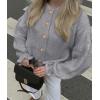imagePRETTYGARDEN Womens Cropped Cardigans Trendy 2026 Ruffle Open Front Chunky Knit Sweater Oversized Button Down Fall ClothesGrey