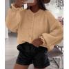 imagePRETTYGARDEN Womens Cropped Cardigans Trendy 2026 Ruffle Open Front Chunky Knit Sweater Oversized Button Down Fall ClothesKhaki