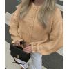 imagePRETTYGARDEN Womens Cropped Cardigans Trendy 2026 Ruffle Open Front Chunky Knit Sweater Oversized Button Down Fall ClothesKhaki