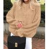 imagePRETTYGARDEN Womens Cropped Cardigans Trendy 2026 Ruffle Open Front Chunky Knit Sweater Oversized Button Down Fall ClothesKhaki